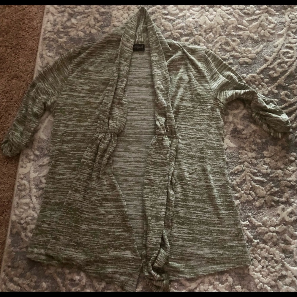 Green marbled mid length cardigan sweater